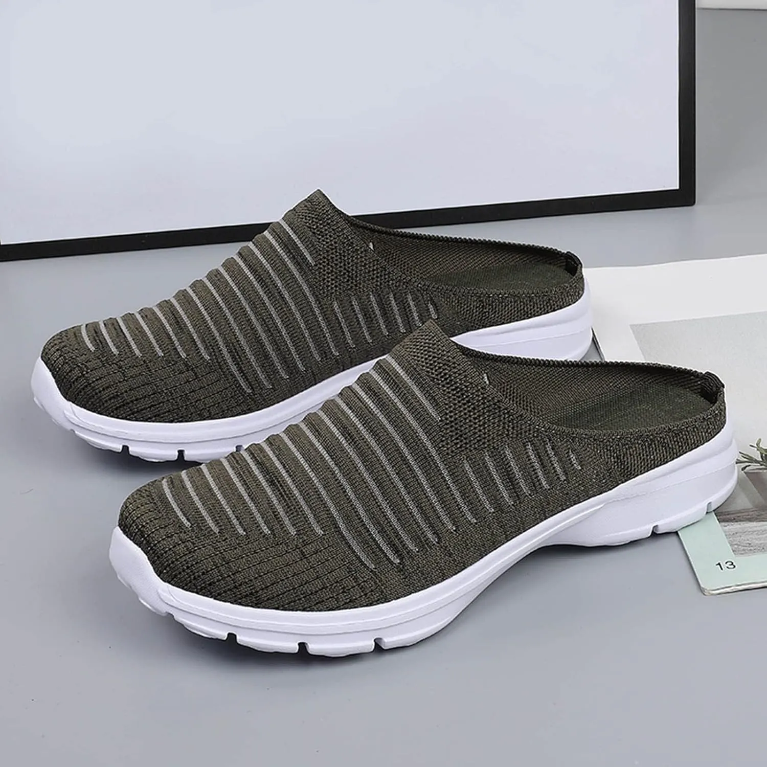 Mules for Women 2025 Backless Walking Sneakers Running Shoes for Women Comfort Slip On Shoes Casual Black Sneakers Tennis Shoe Loafers Casual Slip On