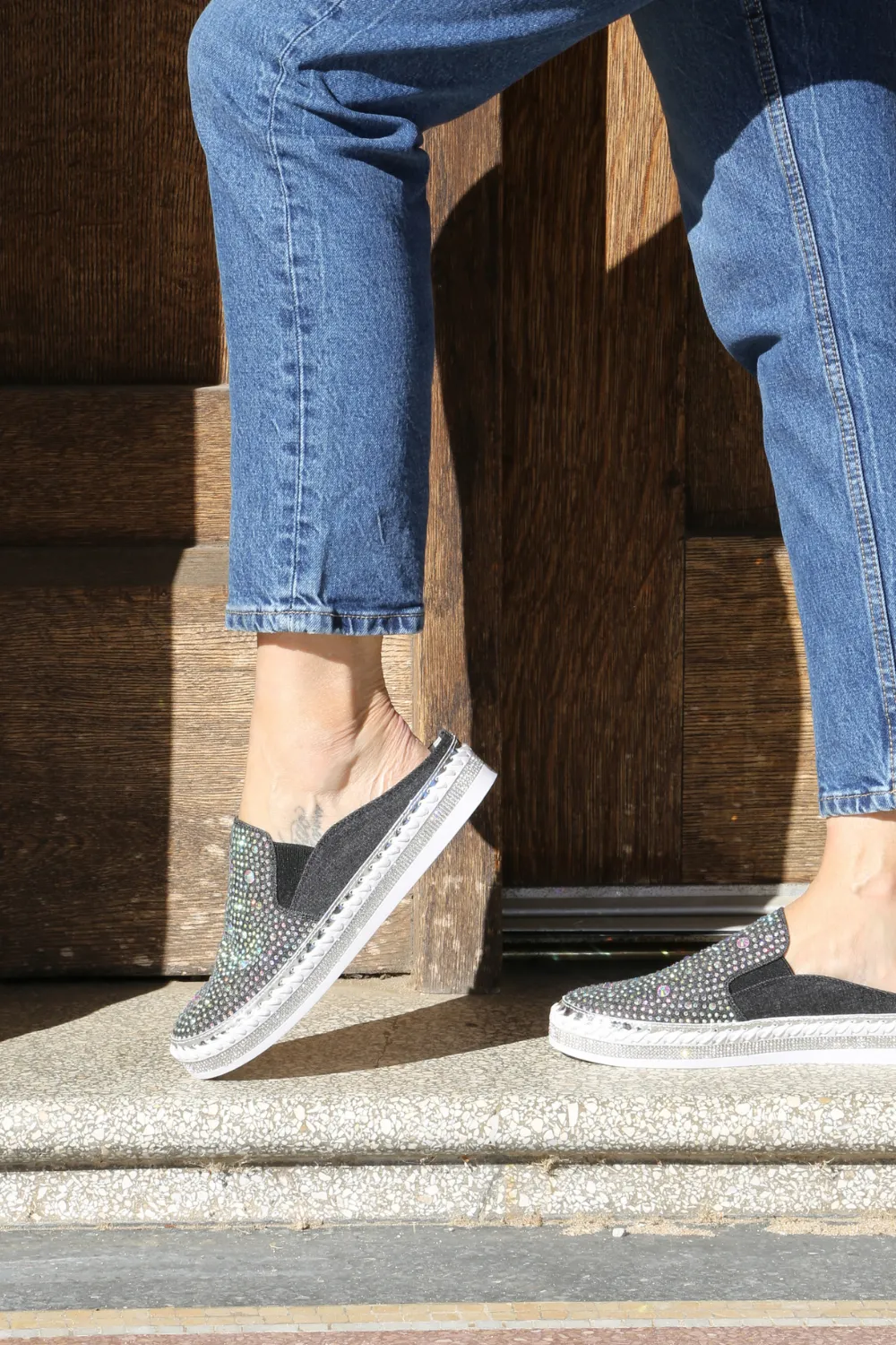 NIKA Black Denim Sparkle Mule