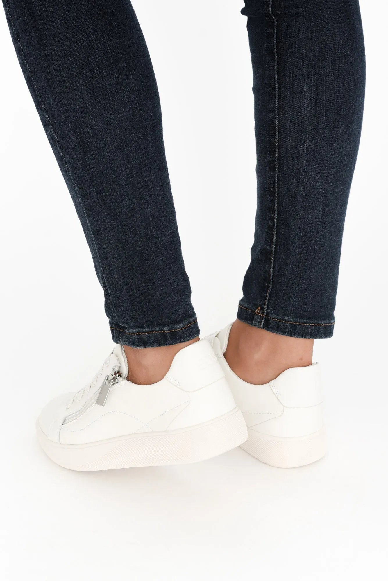 Noemi White Leather Zip Sneaker