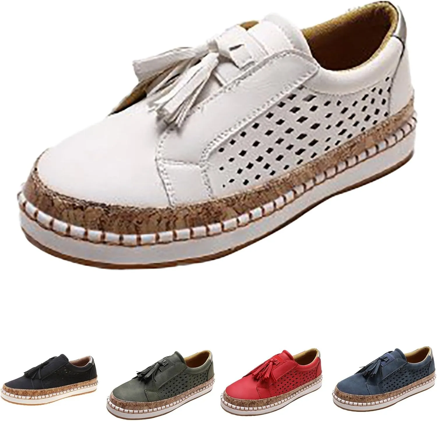 Non Slip Shoes Women Low Top Tassel Two-Color Stitching Athletic Shoes Casual Fashion Comfortable Walking Sneakers