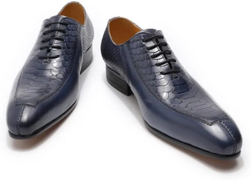 Oxford Dress Shoes for Men Lace Up Split Toe Pointed Toe Crocodile Embossed Cowhide Rubber Sole Anti-Slip Non Slip Low Top Slip Resistant Wedding Suitable for Many Occasions.