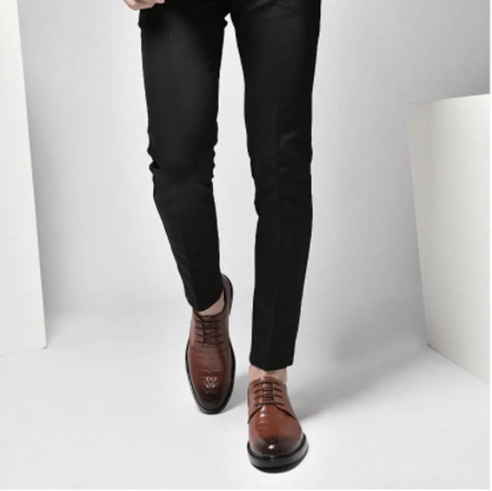 Oxford Dress Shoes for Mens Classic Lace Up Prom Plain Toe French Leather Anti-Slip Slip Resistant Rubber Sole Office