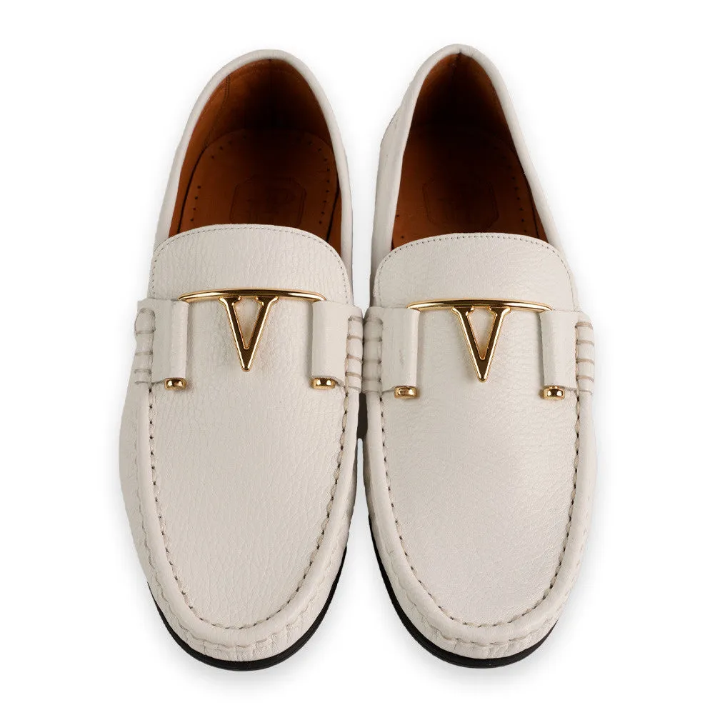 Pelle Line -3218 Deer Skin Buckle Loafer-White