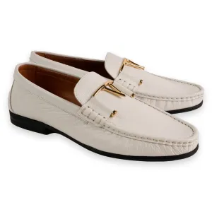 Pelle Line -3218 Deer Skin Buckle Loafer-White