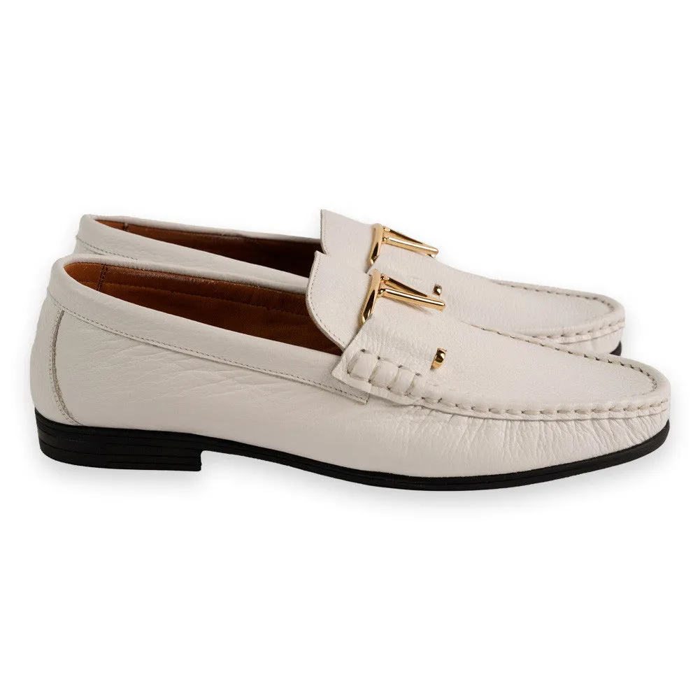 Pelle Line -3218 Deer Skin Buckle Loafer-White