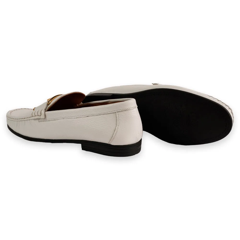 Pelle Line -3218 Deer Skin Buckle Loafer-White