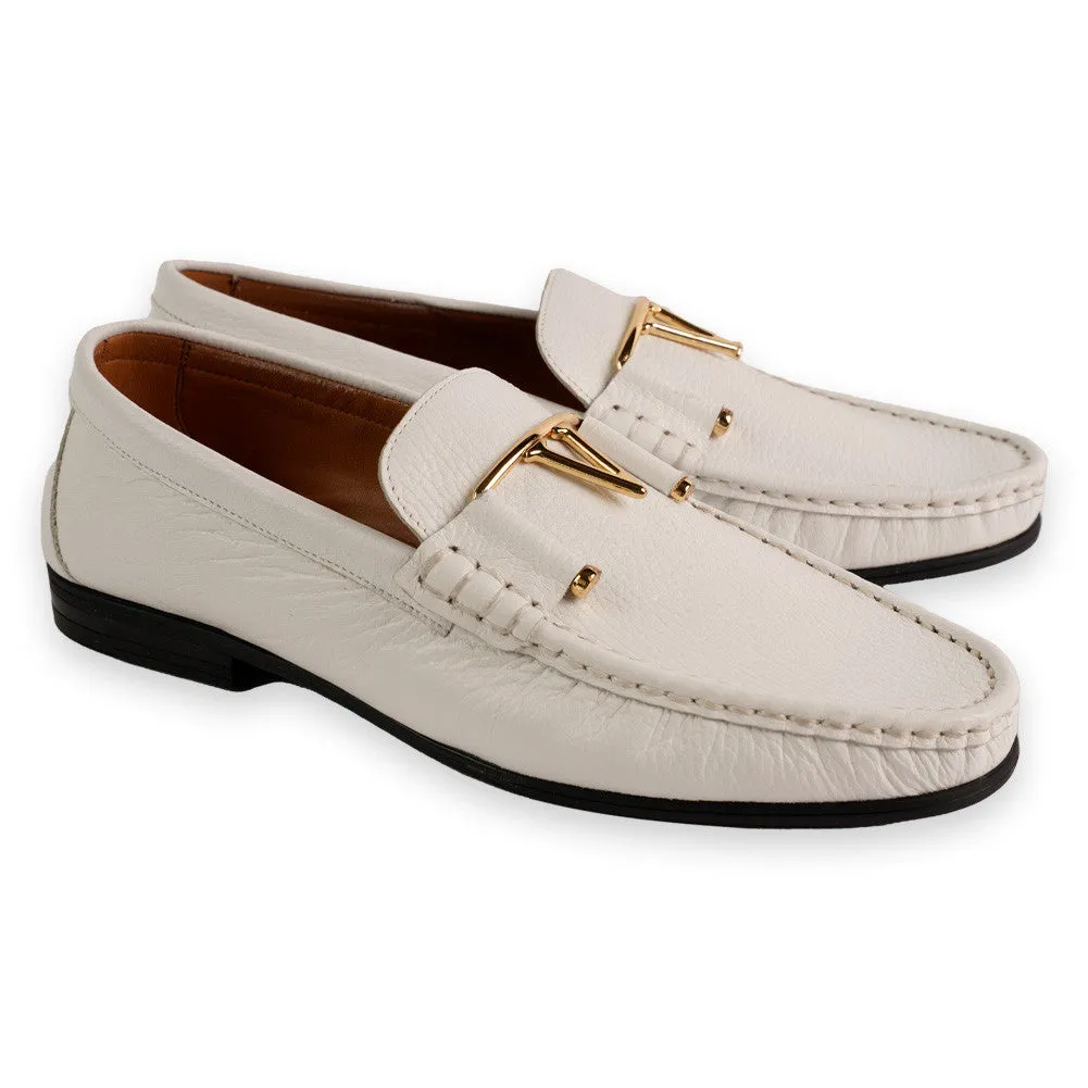 Pelle Line -3218 Deer Skin Buckle Loafer-White