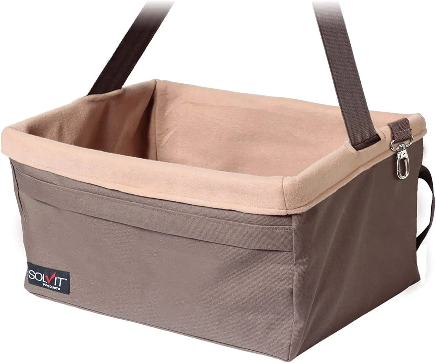 PetSafe Happy Ride Dog Booster Seat for Car/Truck/SUV, Tan, up to 18 lb with Headrest Strap