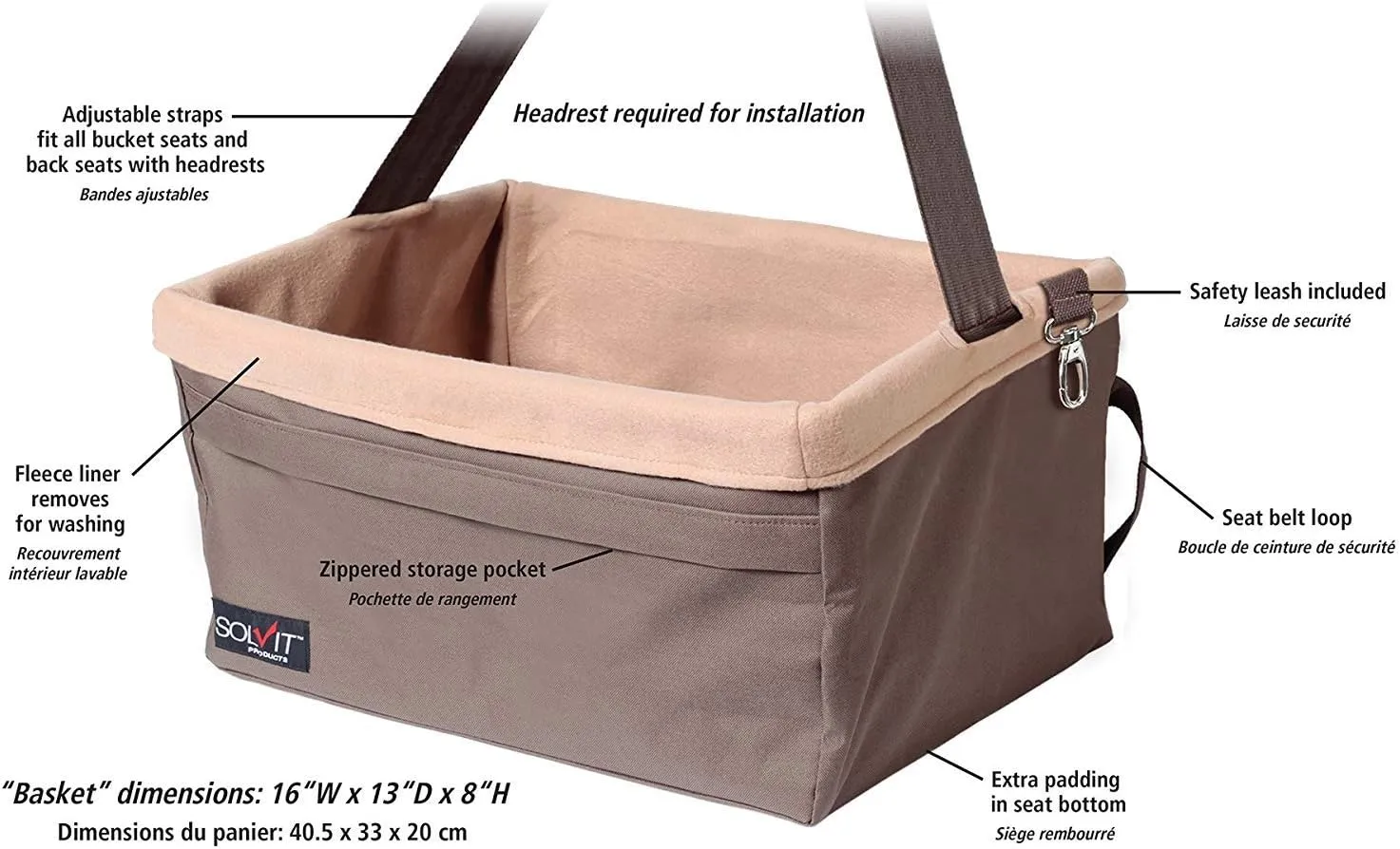 PetSafe Happy Ride Dog Booster Seat for Car/Truck/SUV, Tan, up to 18 lb with Headrest Strap