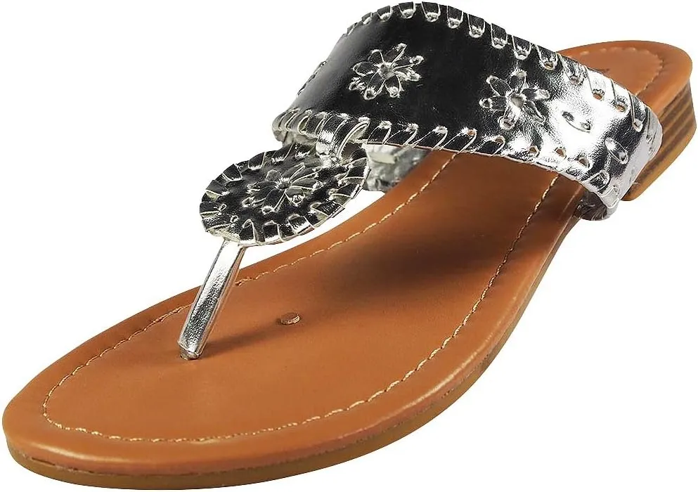 Pierre Dumas Women's Rosetta Slip On Thong Sandal (Silver, us_footwear_size_system, adult, women, numeric, medium, numeric_10)