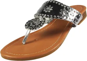 Pierre Dumas Women's Rosetta Slip On Thong Sandal (Silver, us_footwear_size_system, adult, women, numeric, medium, numeric_10)