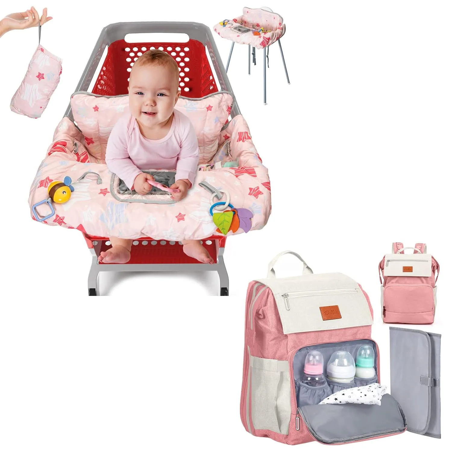 PILLANI Baby Essentials: Seat Cover & Diaper Bag for Girls