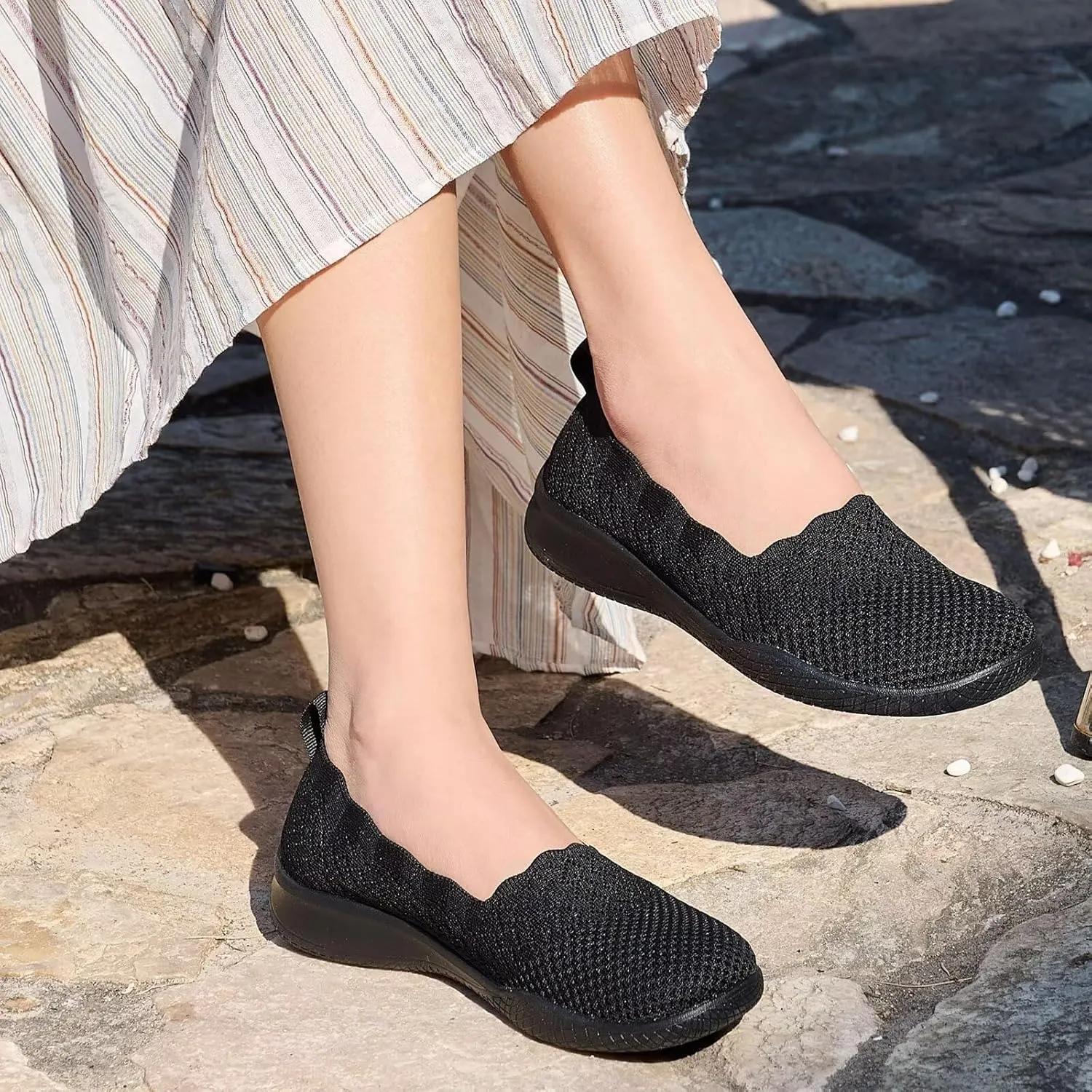 poemlady Women's Walking Shoes - Mesh Slip on Sneaker Knit Round Toe Casual Memory Foam Low Wedge Nurse Shoes for Work