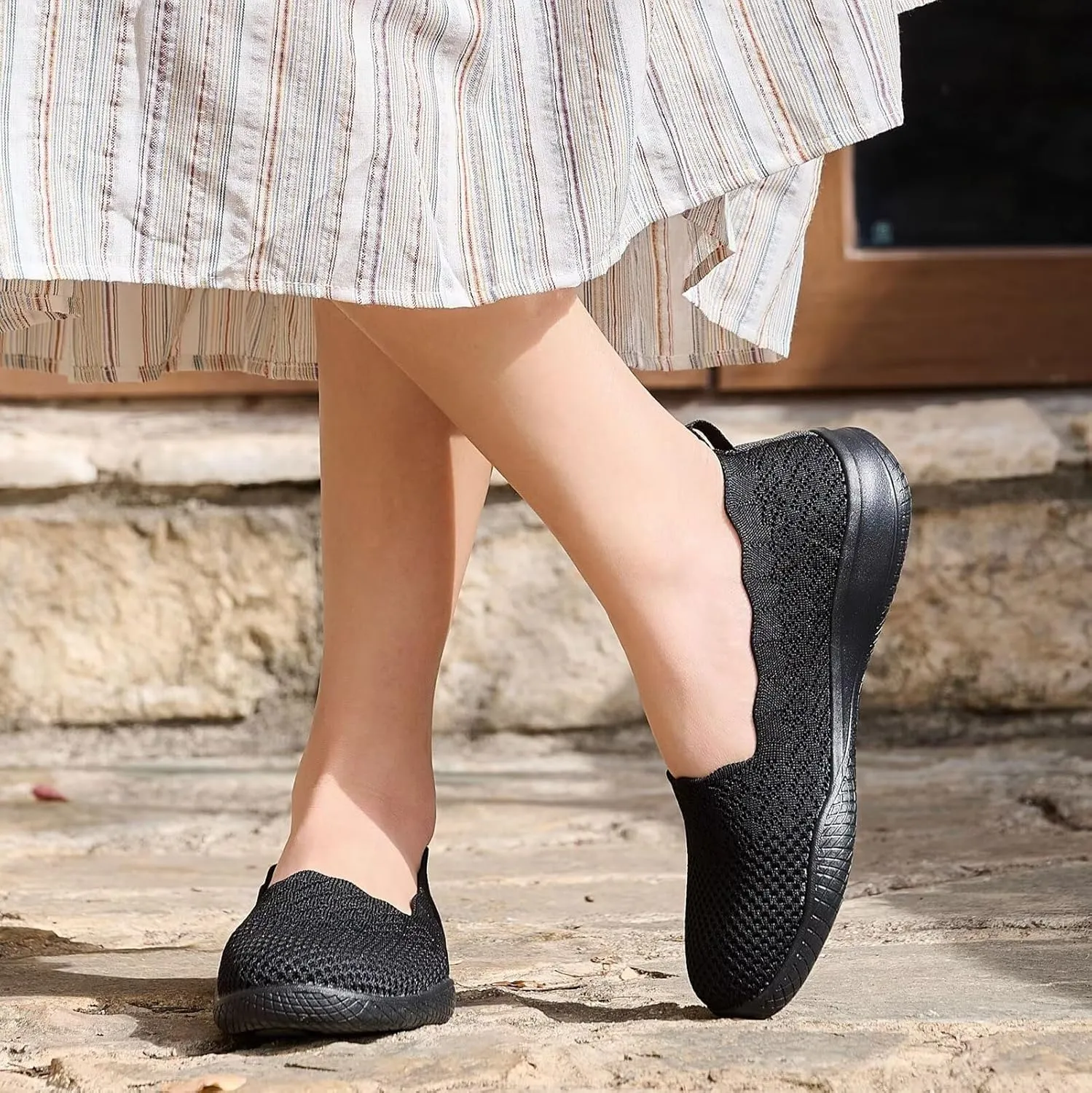 poemlady Women's Walking Shoes - Mesh Slip on Sneaker Knit Round Toe Casual Memory Foam Low Wedge Nurse Shoes for Work