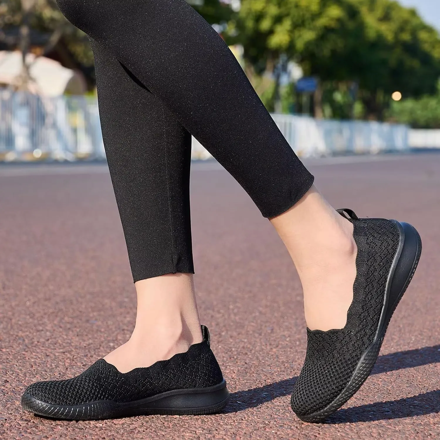 poemlady Women's Walking Shoes - Mesh Slip on Sneaker Knit Round Toe Casual Memory Foam Low Wedge Nurse Shoes for Work