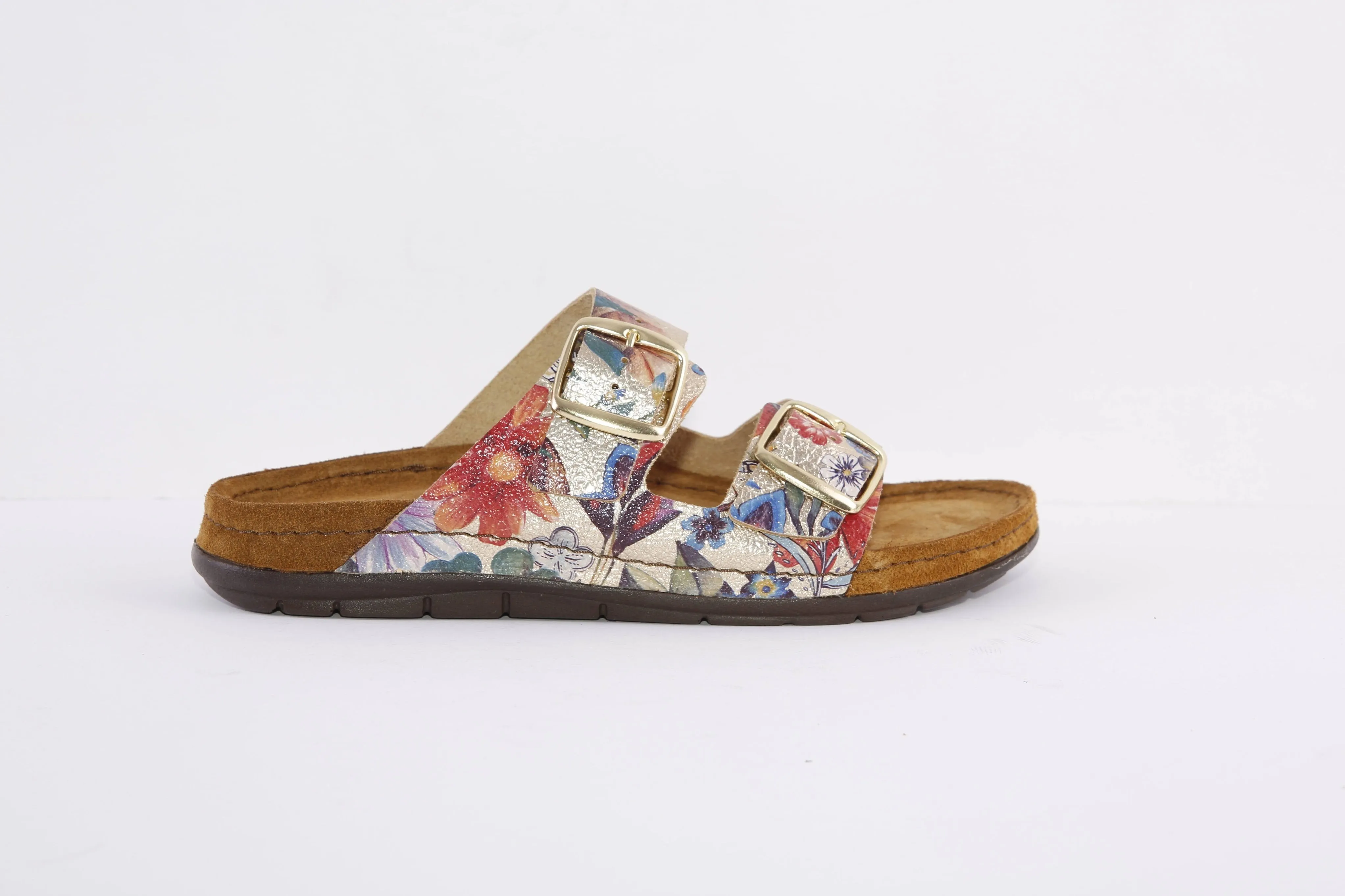 ROHDE - 5864 29 FLAT 2 BUCKLE COMFORT MULE - GOLD MULTI