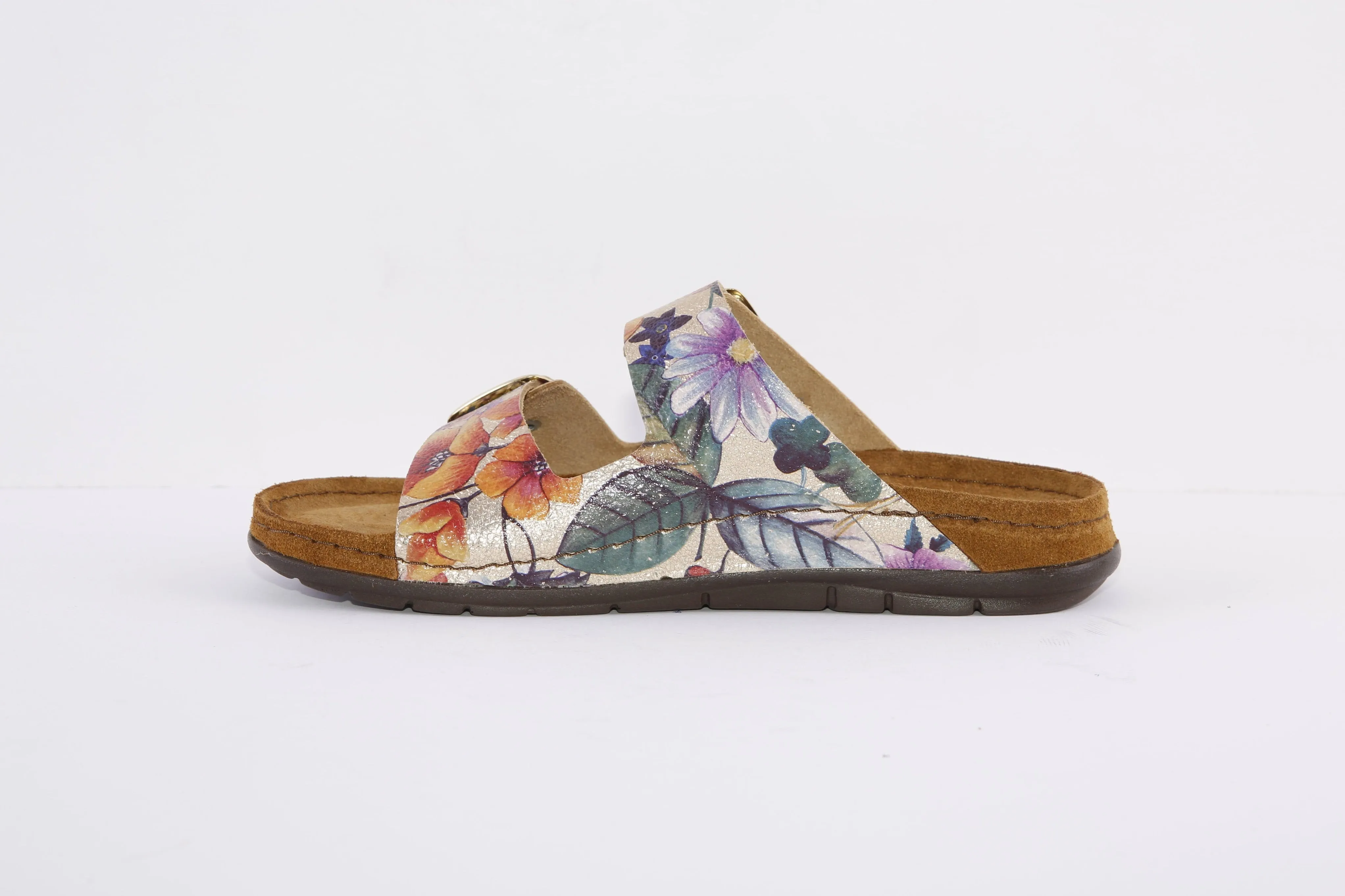 ROHDE - 5864 29 FLAT 2 BUCKLE COMFORT MULE - GOLD MULTI