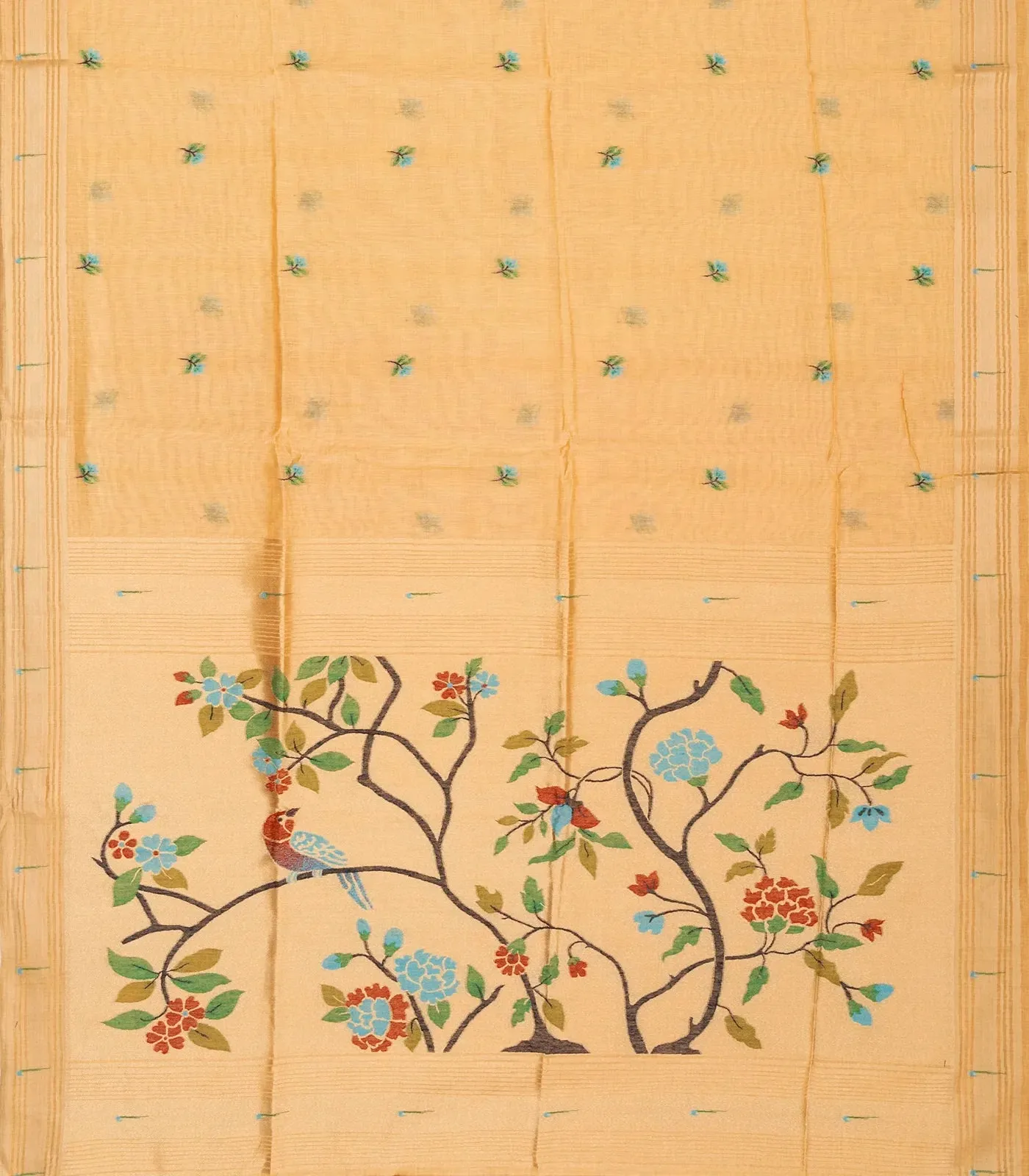 Sandal Woven Blended Cotton Saree With Zari Border & Pallu