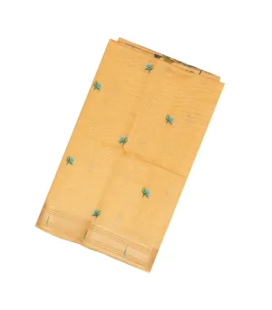 Sandal Woven Blended Cotton Saree With Zari Border & Pallu
