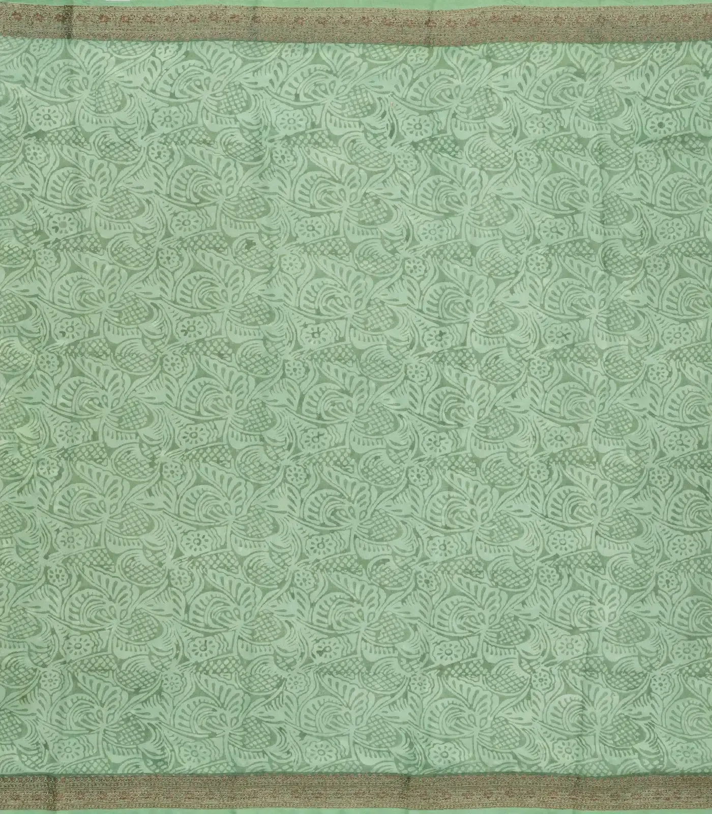 Sandal Woven Chanderi Cotton Saree With Printed Bird Motifs