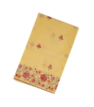 Sandal Woven Organza Saree With Embroidered Floral Motifs