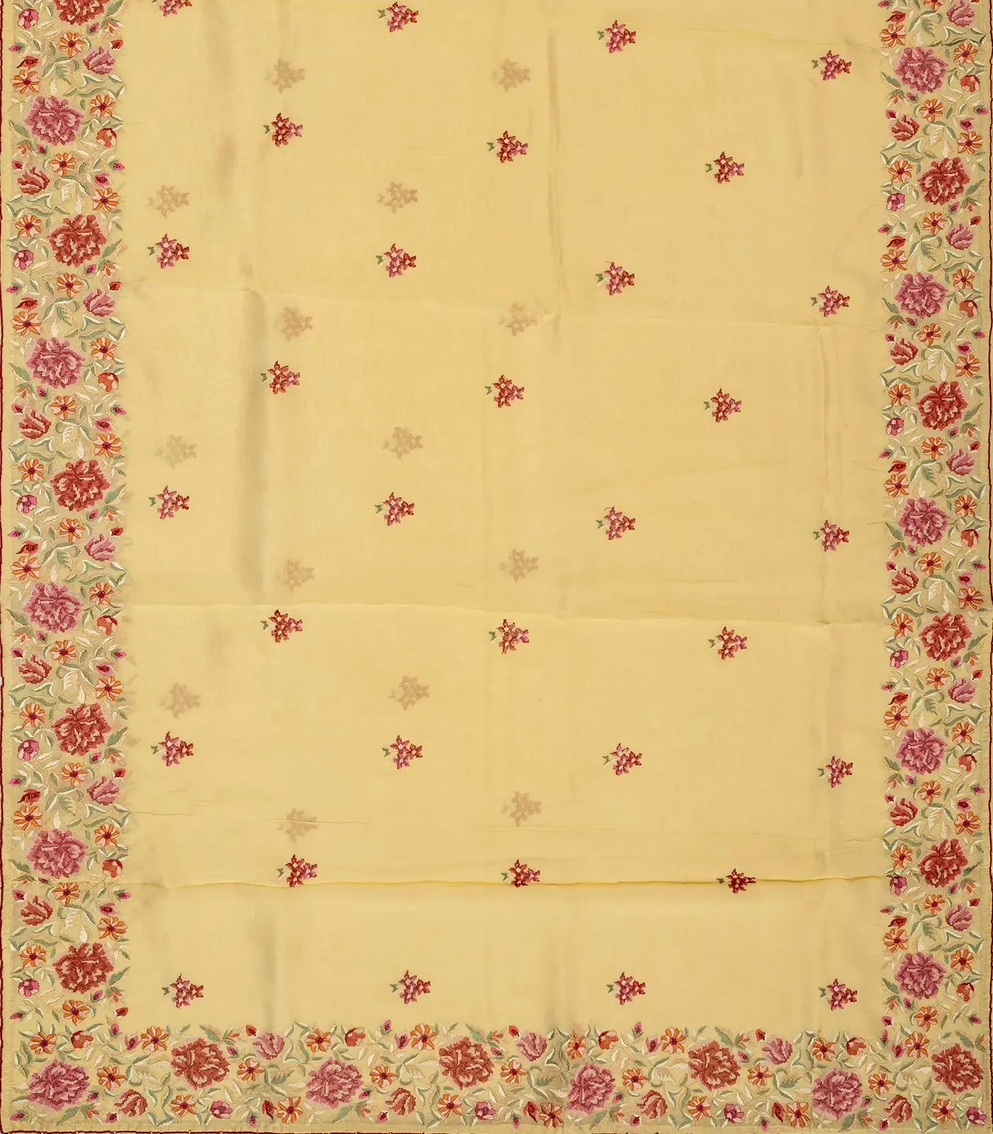 Sandal Woven Organza Saree With Embroidered Floral Motifs