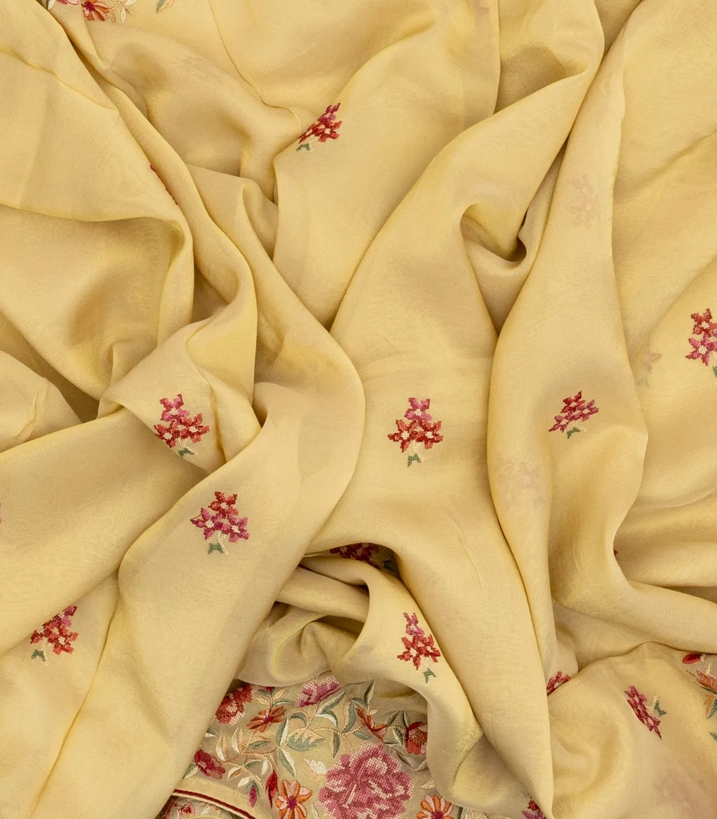 Sandal Woven Organza Saree With Embroidered Floral Motifs