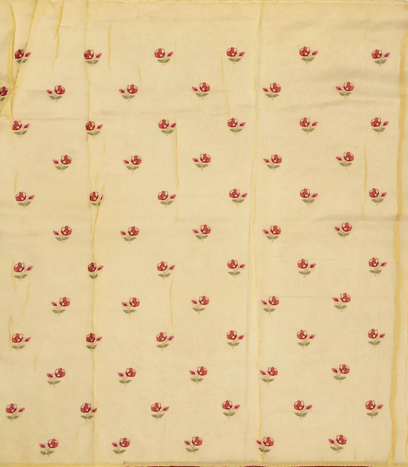 Sandal Woven Organza Saree With Embroidered Floral Motifs