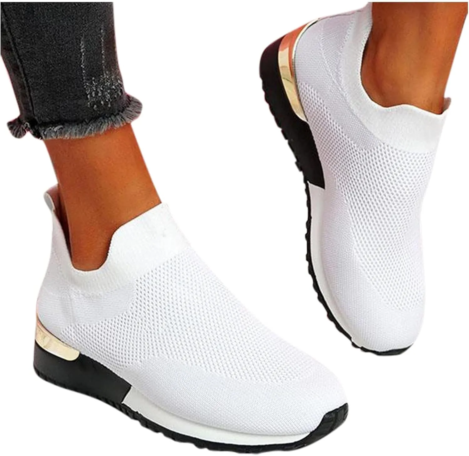 SBGMoSJ Women's Fashion Sneakers Lace-Up Woven Knit Upper Women's Wedge Fashion Sneakers Black Shoes Women Slip Ons Womens Fashion Sneakers Athletic Shoes Women Size 5.5