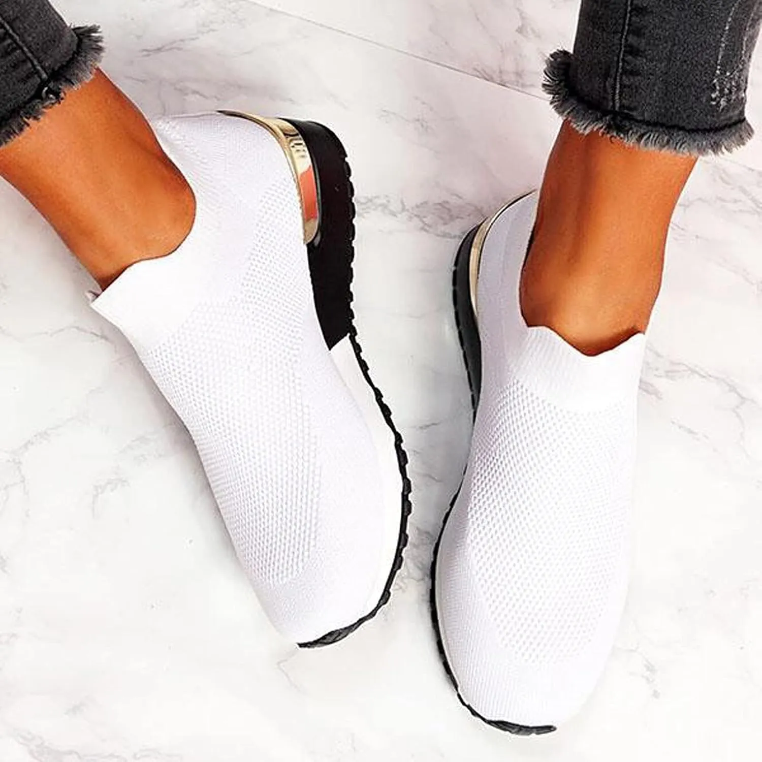SBGMoSJ Women's Fashion Sneakers Lace-Up Woven Knit Upper Women's Wedge Fashion Sneakers Black Shoes Women Slip Ons Womens Fashion Sneakers Athletic Shoes Women Size 5.5