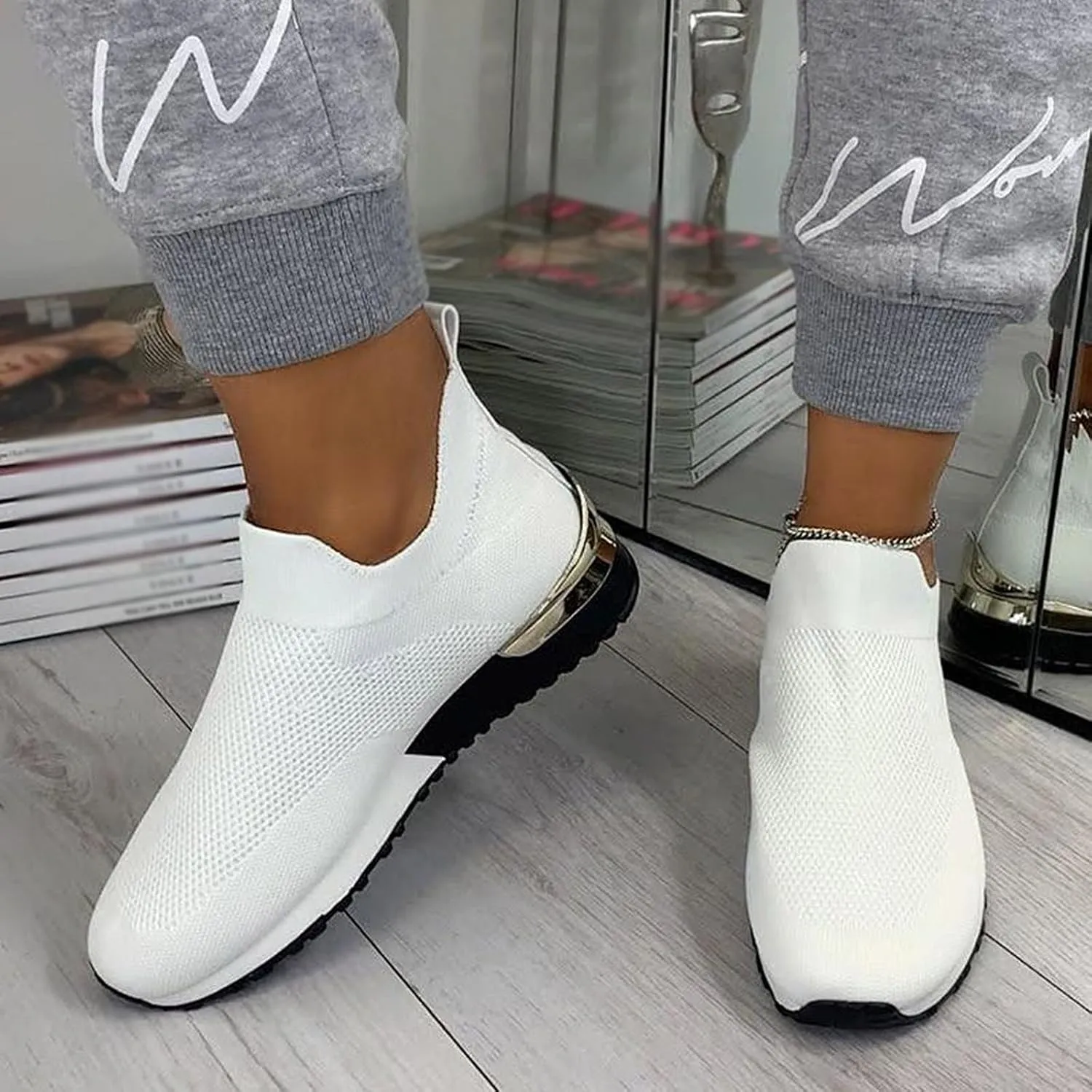 SBGMoSJ Women's Fashion Sneakers Lace-Up Woven Knit Upper Women's Wedge Fashion Sneakers Black Shoes Women Slip Ons Womens Fashion Sneakers Athletic Shoes Women Size 5.5
