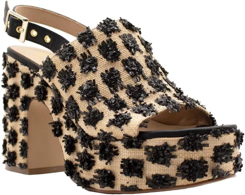 Sbicca Womens Missoula Raffia Platform Sling Back Casual Sandals Casual High Heel 3" & Up - Black