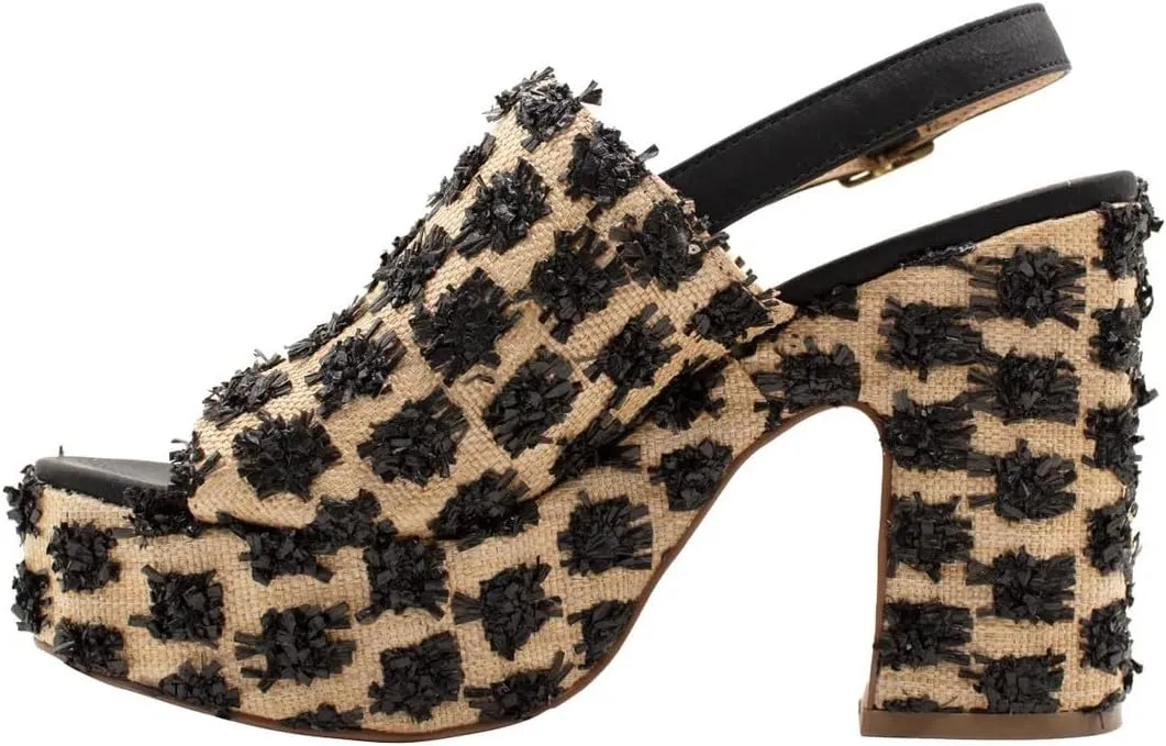Sbicca Womens Missoula Raffia Platform Sling Back Casual Sandals Casual High Heel 3" & Up - Black