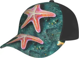 Seawater Seashell Starfish Print Baseball Cap for Men and Women – Curved Brim, Perfect for Outdoor, Sports, Travel, and Four Seasons Black