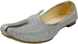 Silver Glitter Mens Wedding Shoes for Sherwani Indian Shoes Jutti Mojari for Mens
