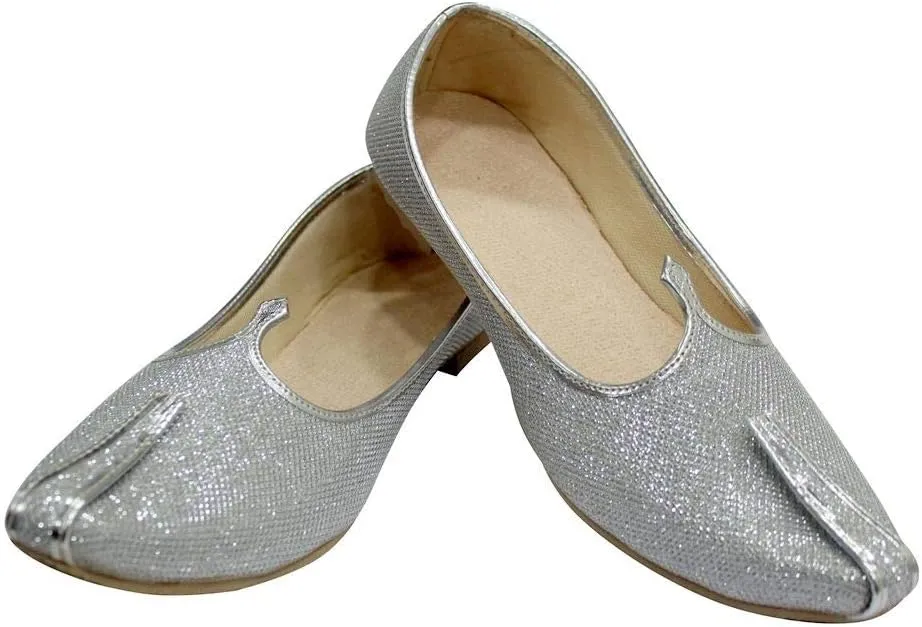 Silver Glitter Mens Wedding Shoes for Sherwani Indian Shoes Jutti Mojari for Mens