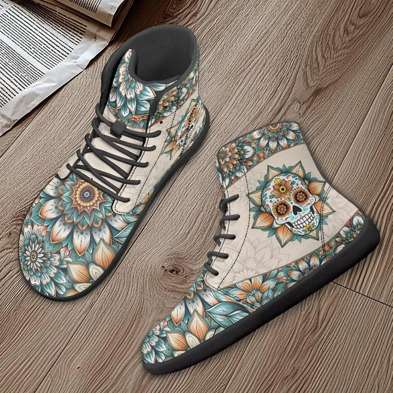 Skull High Top Work Barefoot Shoes Running Sneakers Non Slip Walking Tennis Shoes for Women Men