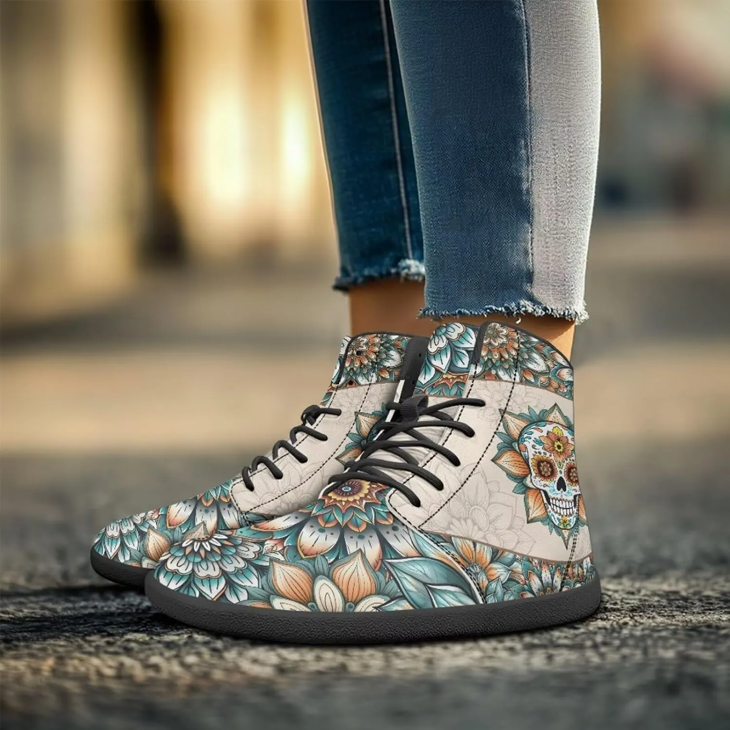 Skull High Top Work Barefoot Shoes Running Sneakers Non Slip Walking Tennis Shoes for Women Men
