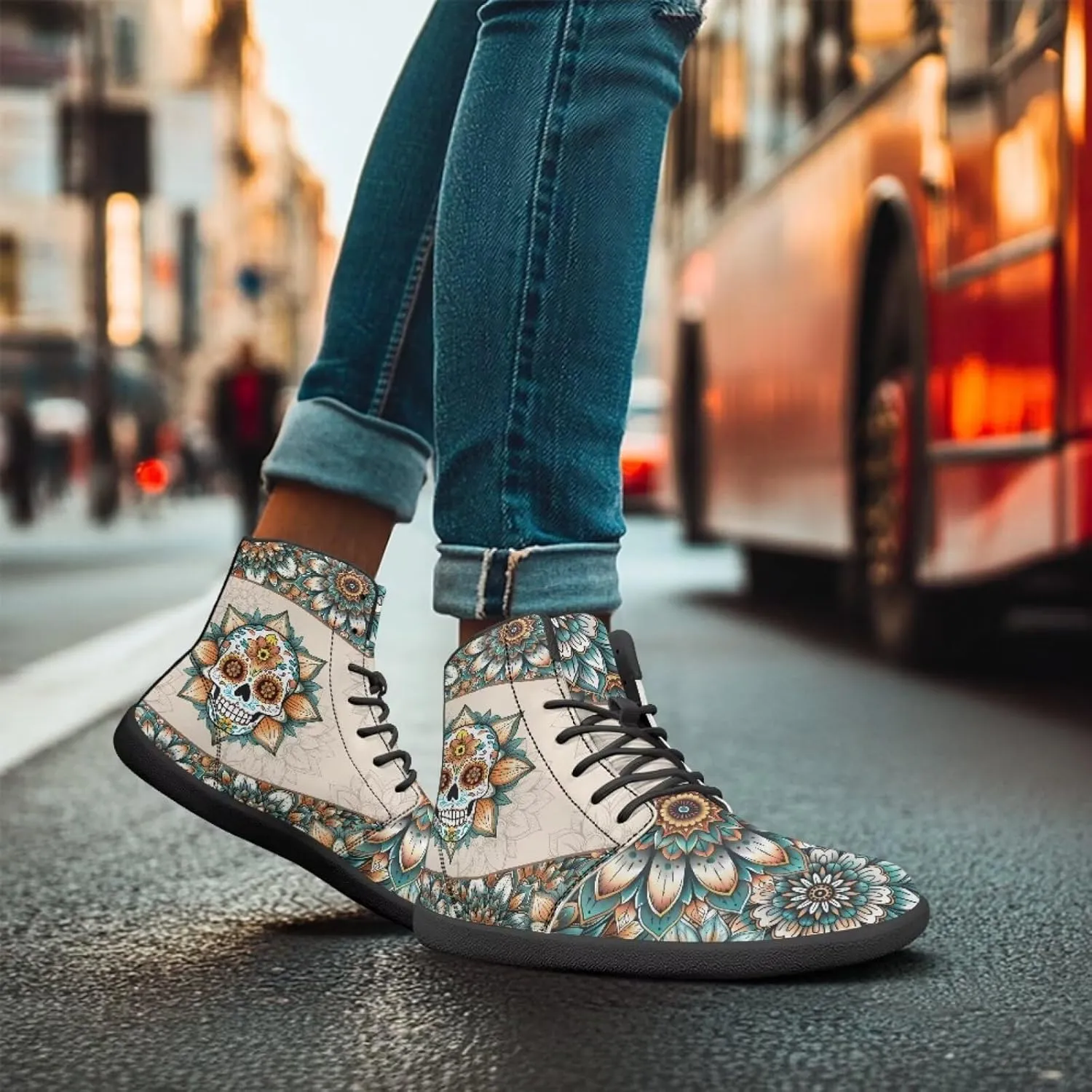 Skull High Top Work Barefoot Shoes Running Sneakers Non Slip Walking Tennis Shoes for Women Men