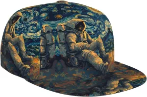 Snapback Hats for Men - Astronaut Starry Night Flat Bill Brim Hat for Men Adjustable Baseball Cap Black
