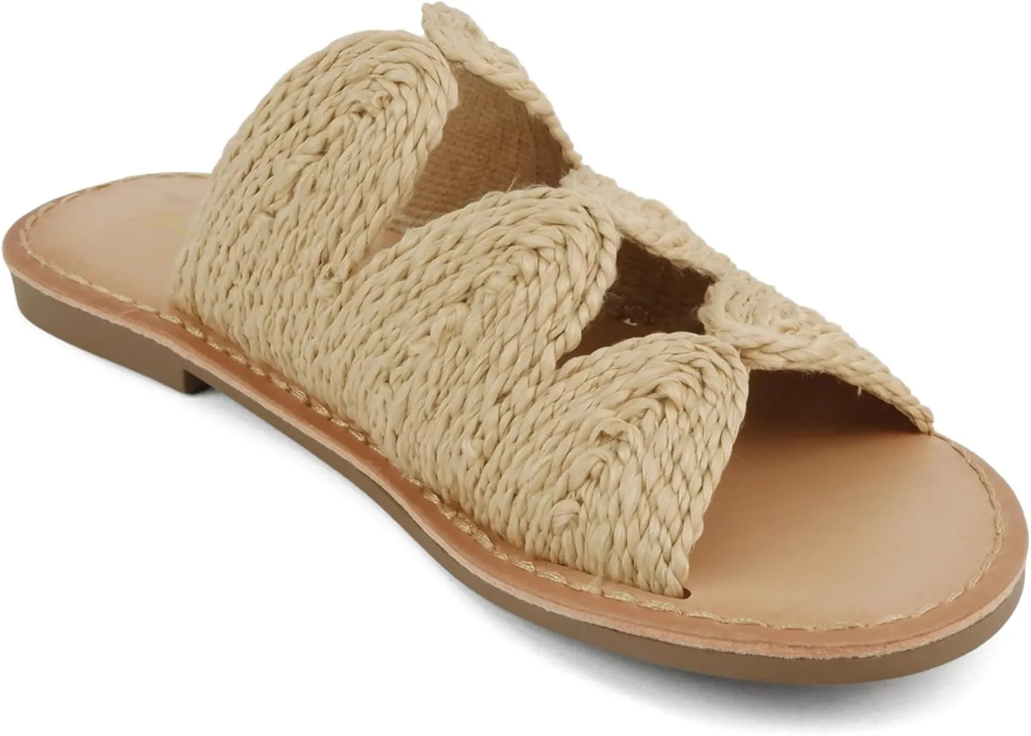 Soda “Takes” ~ Women Open Toe Raffia Flat Sandals