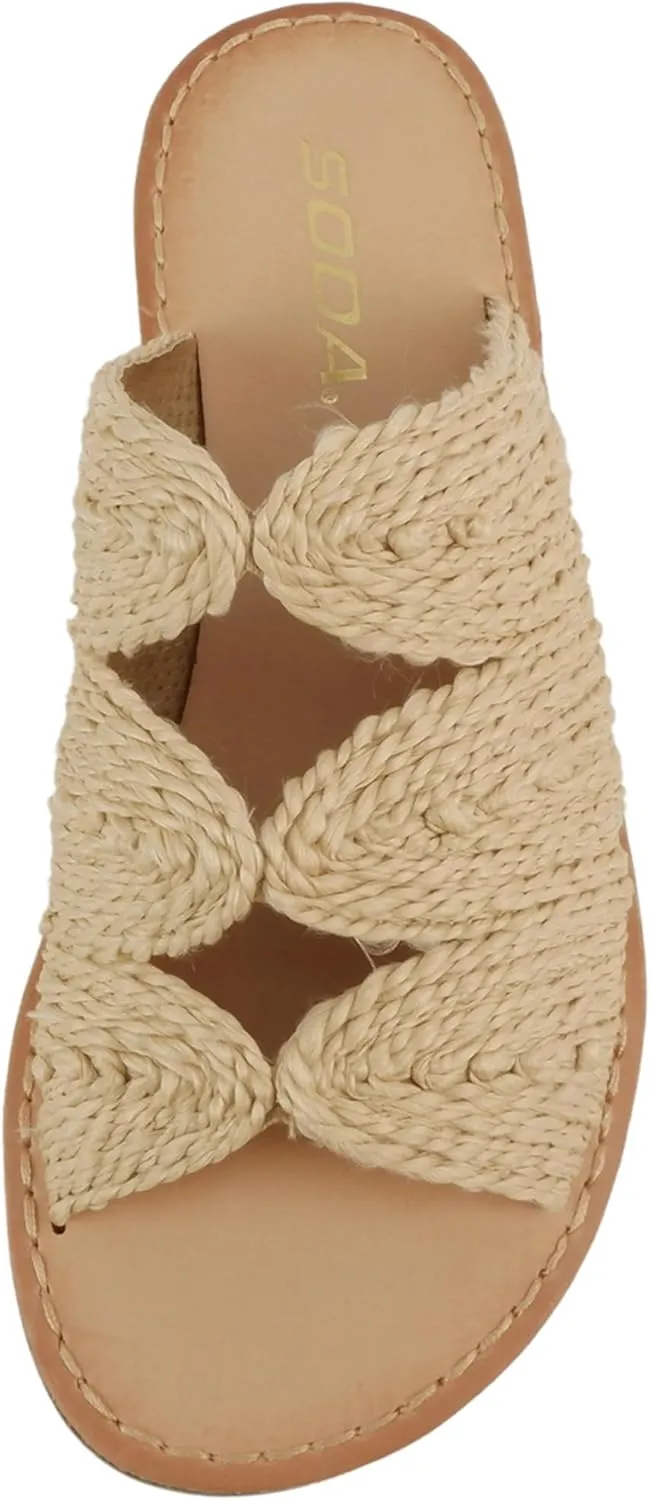 Soda “Takes” ~ Women Open Toe Raffia Flat Sandals
