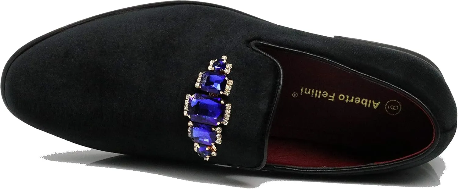 SPK32 Men's Vintage Plain Rhinestone Velvet Dress Loafers Slip On Shoes Classic Tuxedo Dress Shoes