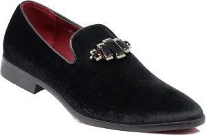 SPK32 Men's Vintage Plain Rhinestone Velvet Dress Loafers Slip On Shoes Classic Tuxedo Dress Shoes