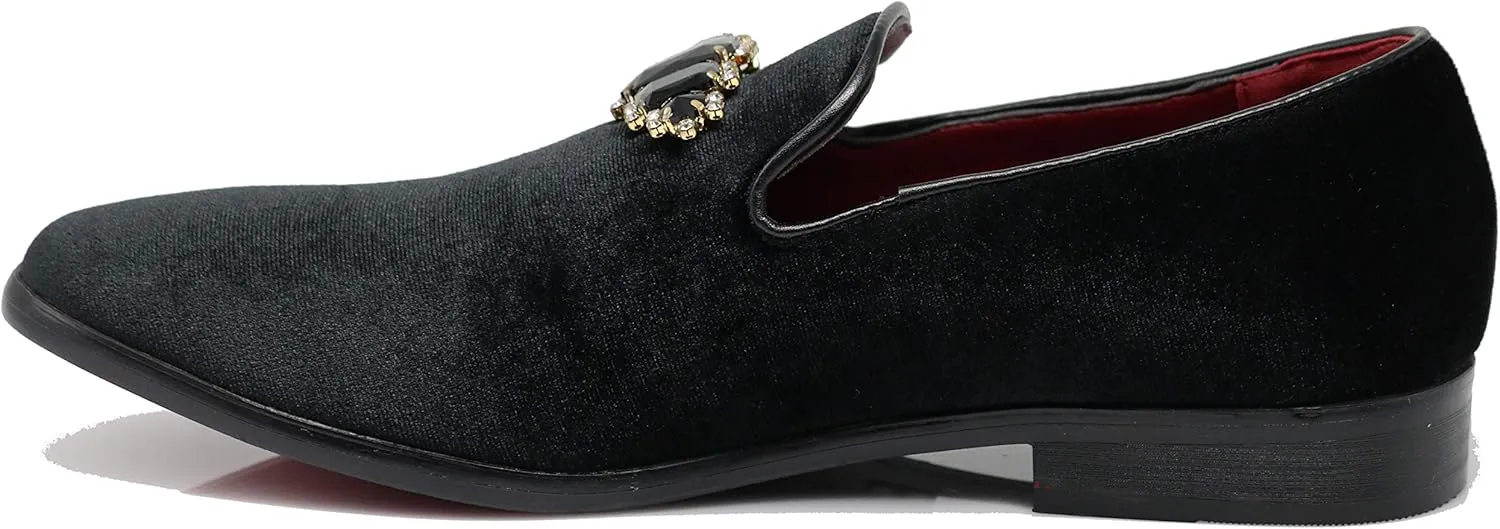 SPK32 Men's Vintage Plain Rhinestone Velvet Dress Loafers Slip On Shoes Classic Tuxedo Dress Shoes