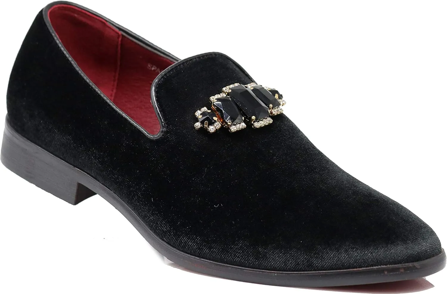 SPK32 Men's Vintage Plain Rhinestone Velvet Dress Loafers Slip On Shoes Classic Tuxedo Dress Shoes