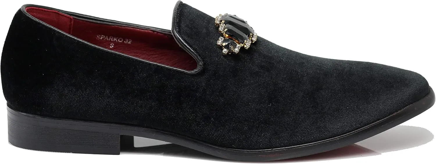 SPK32 Men's Vintage Plain Rhinestone Velvet Dress Loafers Slip On Shoes Classic Tuxedo Dress Shoes