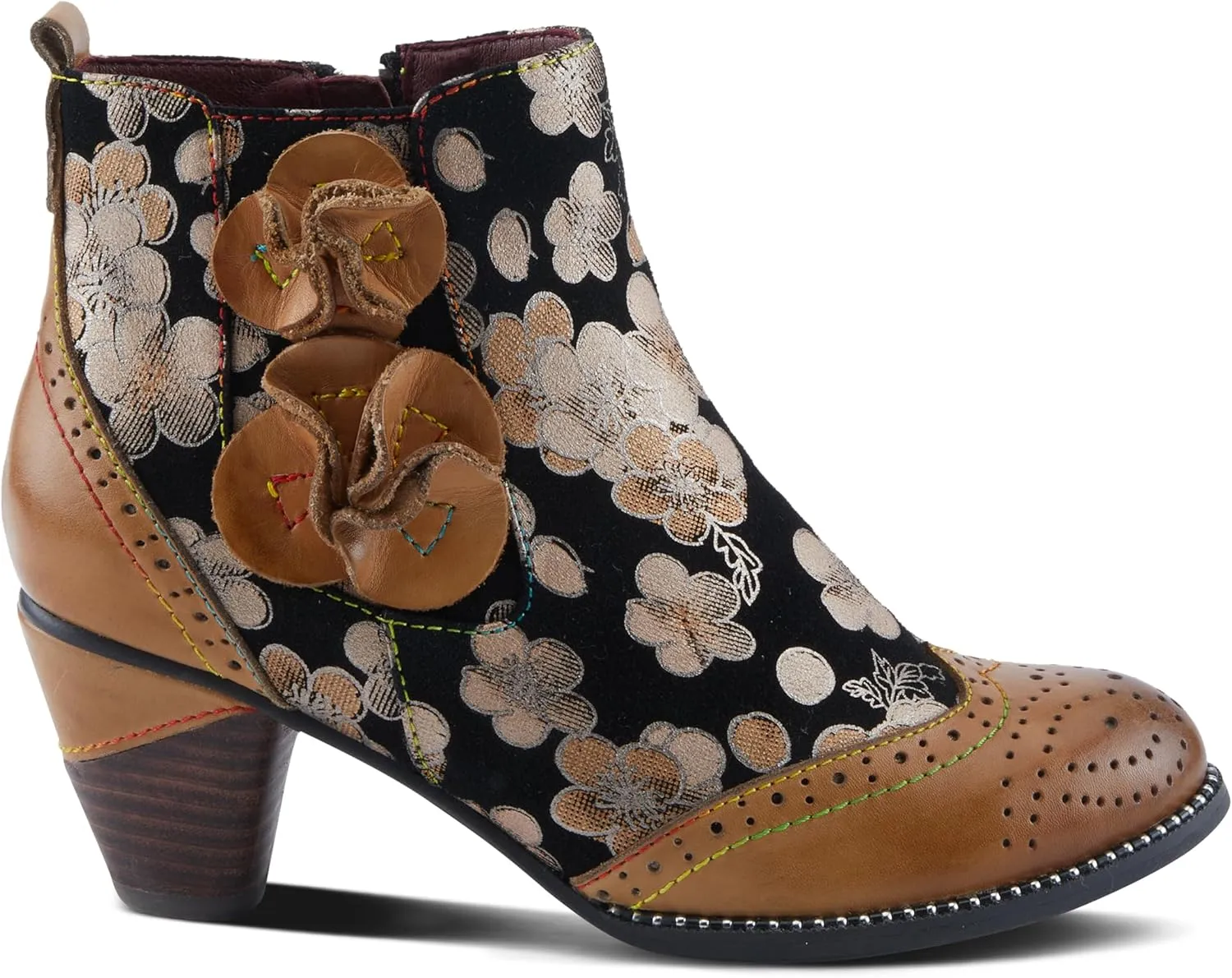 Spring Step L'Artiste Glynn Women's Floral Oxford Bootie - Pretty & Punk, Suede with Rainbow Stitching