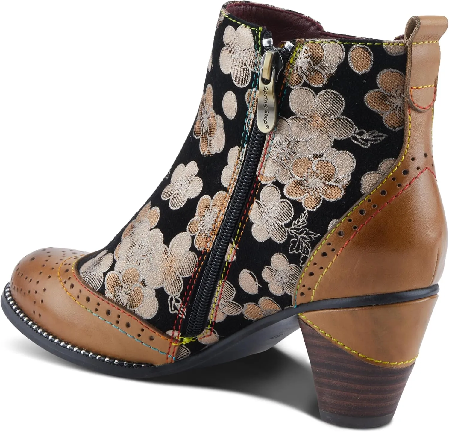 Spring Step L'Artiste Glynn Women's Floral Oxford Bootie - Pretty & Punk, Suede with Rainbow Stitching