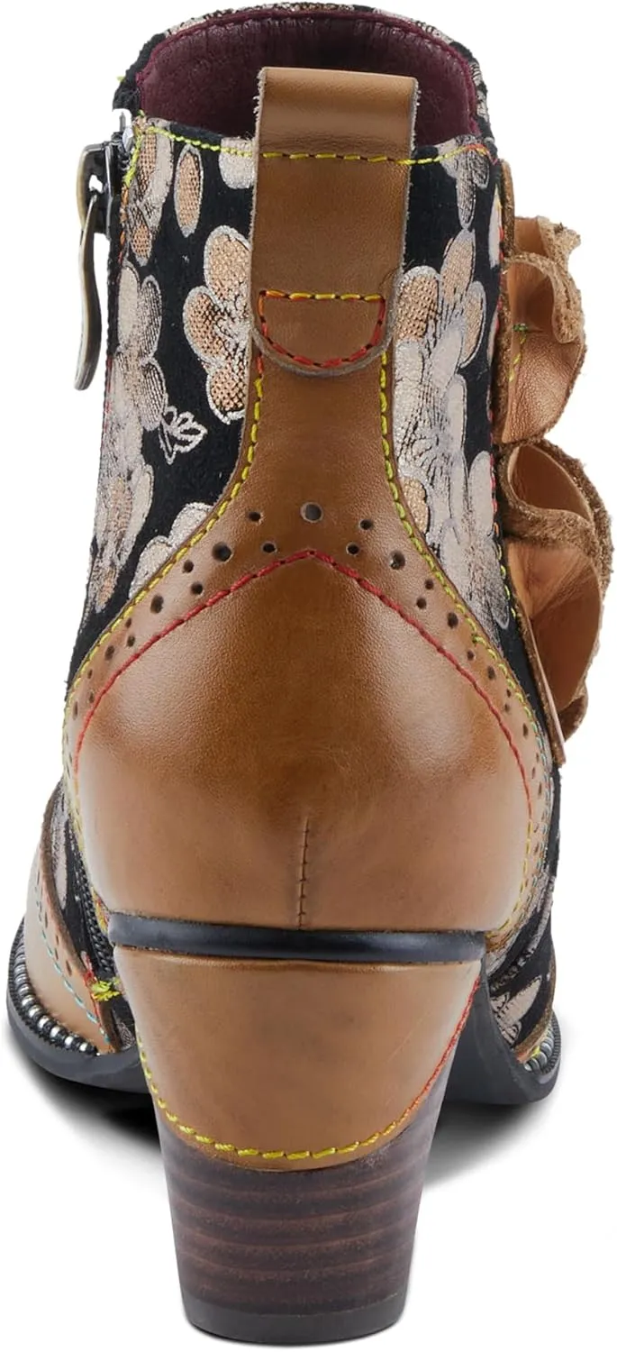 Spring Step L'Artiste Glynn Women's Floral Oxford Bootie - Pretty & Punk, Suede with Rainbow Stitching